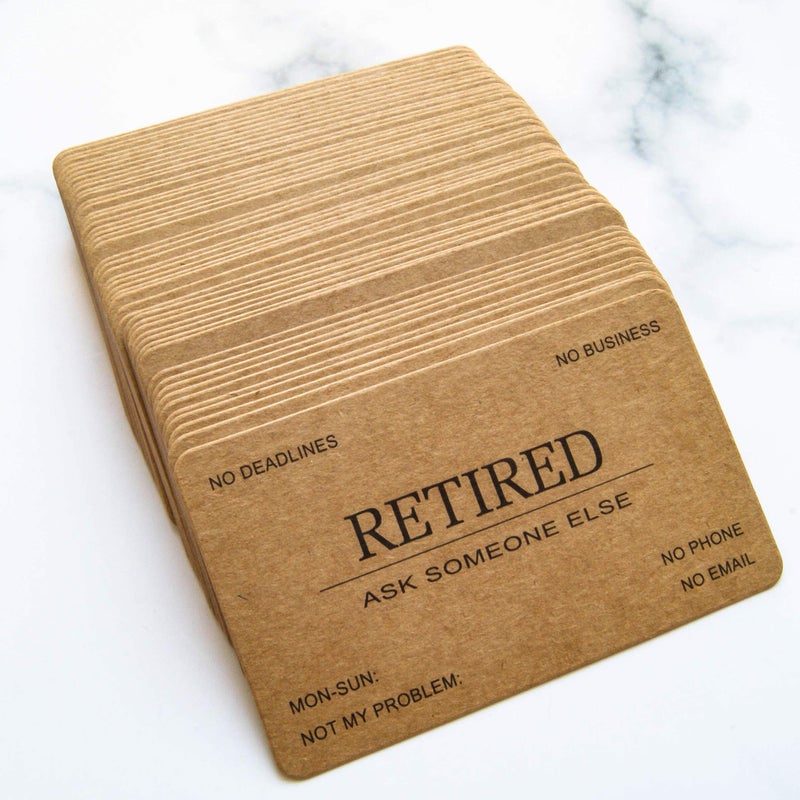 RXBC2011 بطاقات عمل متقاعدين RXBC2011 ورق كرافت هدية تقاعد مضحكة (عبوة من 50/بدون علبة) للرجال والنساء المتقاعدين وزملاء العمل والموظفين والرؤساء والأصدقاء والزملاء - Image 4